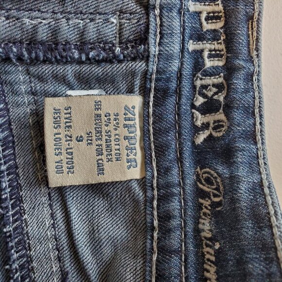 ZIPPER Premium SZ 9 Bootcut Embroidered Rhinestones Stretch Blue Jeans - Picture 8 of 10